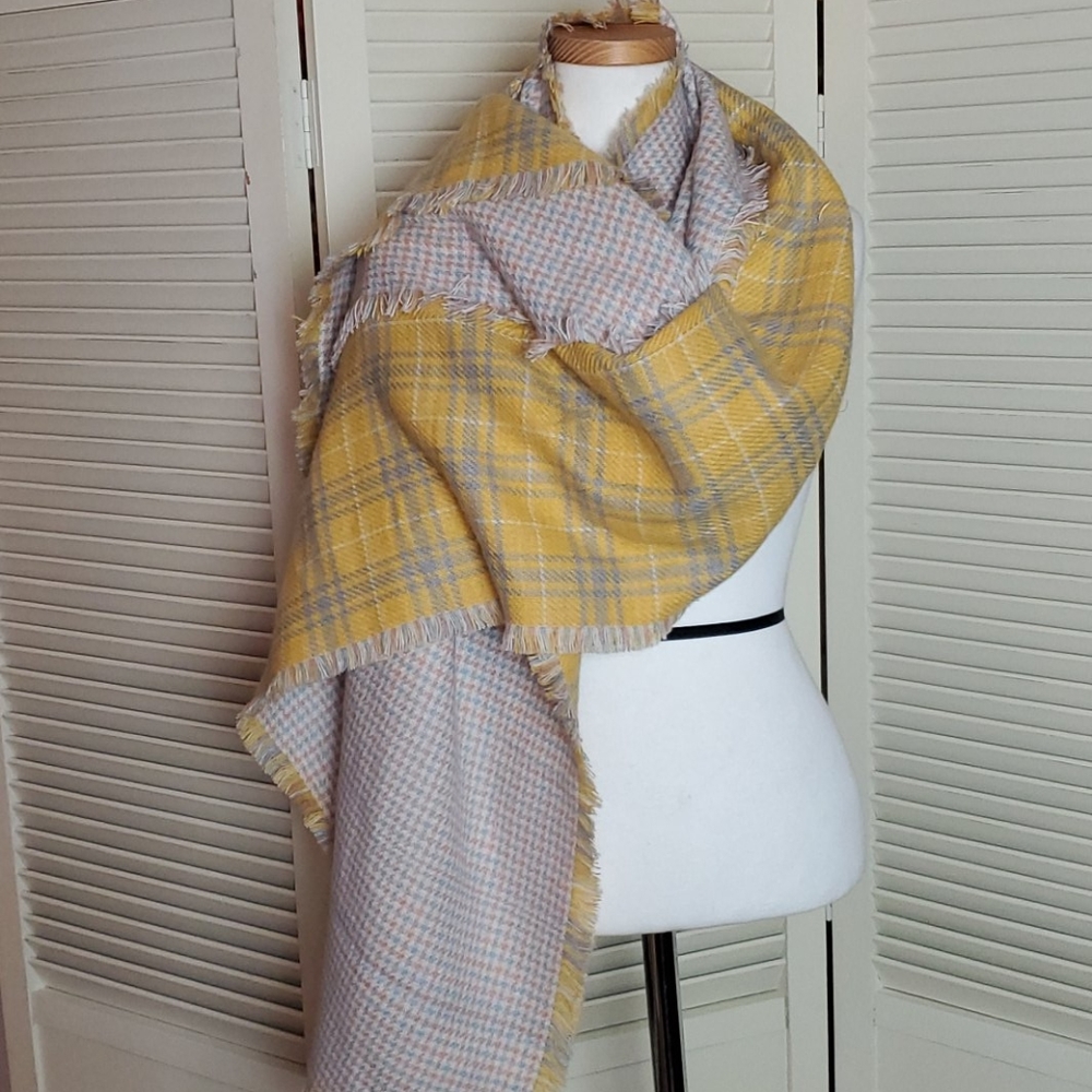 Scarf shawl super soft long yellow blue